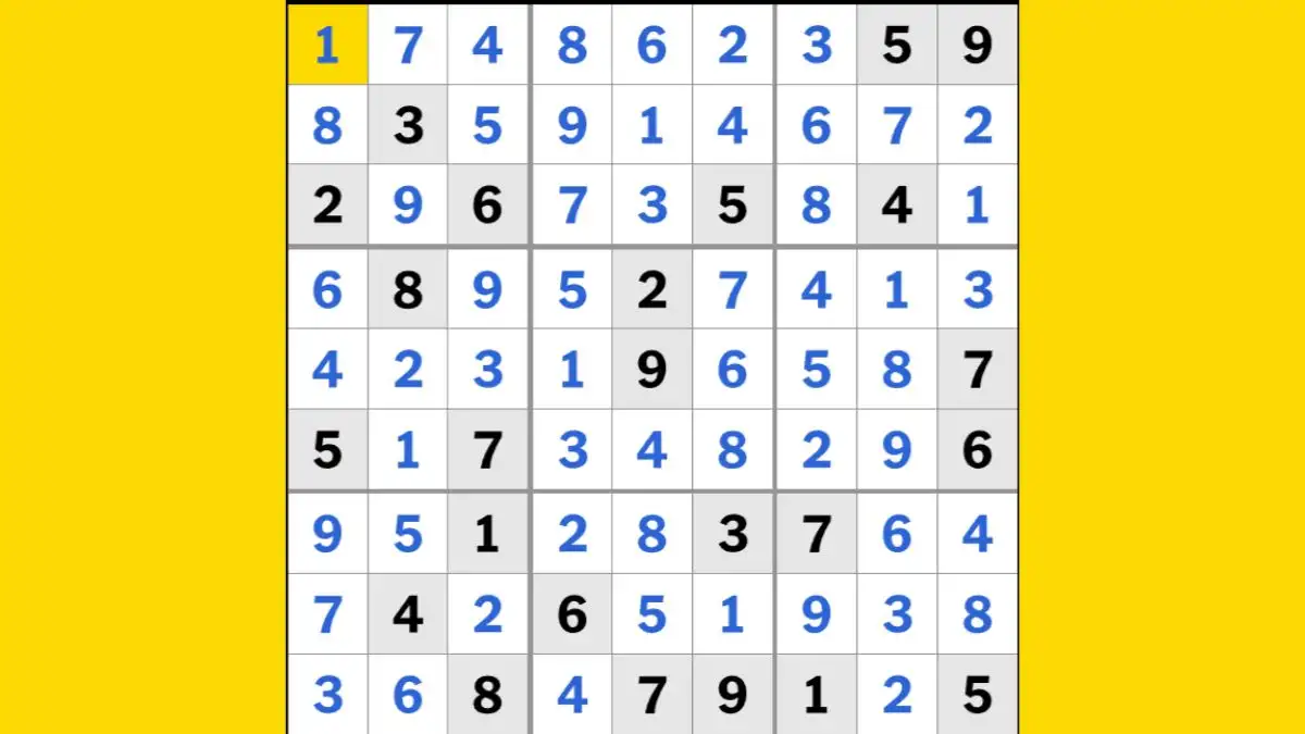 NYT Sudoku Medium Puzzle Today 17 January 2024